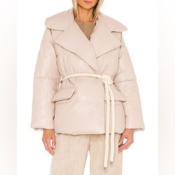 NWT A.L.C. Liam Faux Leather Rope Belt Puffer Coat Jacket in Fog $695 size M - Picture 2 of 16